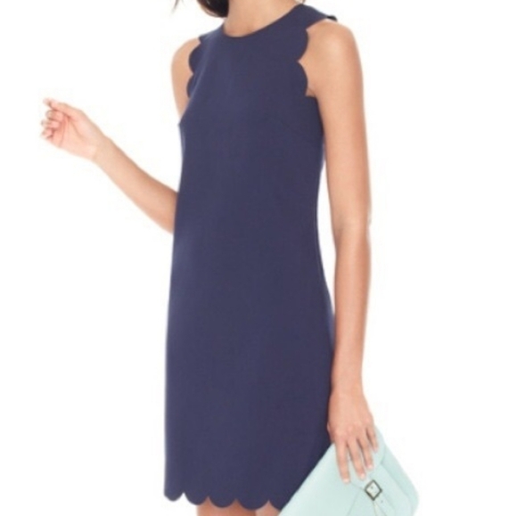 J. Crew Dress Scalloped Mini Laser Cut Navy Blue Wrinkle Free Size 00 - Picture 2 of 16